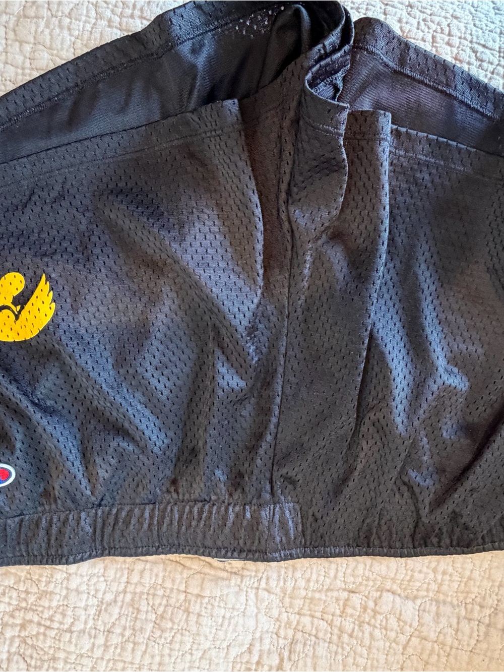 Champion Black Mesh Kids Shorts with Yellow Accent